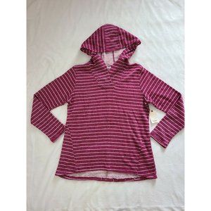 NWT St Johns Bay Sweatshirt Hoodie Pull Over Rose Wine Stripe Womens LARGE